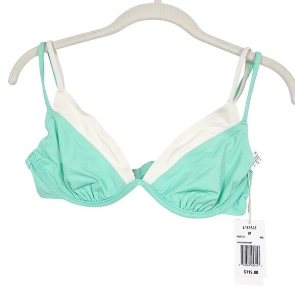 L*Space Fused Zendaya Bikini Top Bright Teal Cream Size Medium NEW - Picture 4 of 7